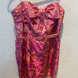 ABS Allen Schwartz Strapless Pink and Orange Dress